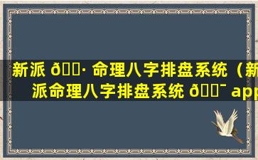 新派 🕷 命理八字排盘系统（新派命理八字排盘系统 🐯 app）